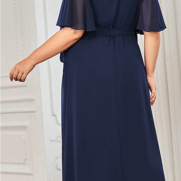 Tie Waist High Slit Flutter Sleeve Chiffon Evening Dress - Picture 3 of 4